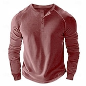 cheap Casual Henley Tee-Men&#039;s Waffle Henley Shirt Tee Long Sleeve Solid Color Plain Textured Fashion Designer Casual Raglan Sleeves Henley Outdoor Casual Daily Summer Fall Winter Black Light Blue Dark Red Henley T-Shirt