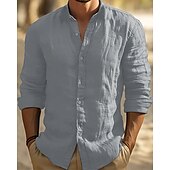 preiswerte Herrenhemd zum Knöpfen-Herren Hemd Sommerhemd Freizeithemd Strandhemd Knopfhemd Schwarz Weiß Hellgrau Leicht Blau Langarm Einfach Stehkragen Urlaub Hawaiianisch Bekleidung Polyester Mode Lässig Bequem