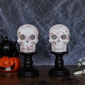 billige Halloween rekvisittbelysning-2 stk. halloween gresskarlykt hjemdekorasjon rekvisitter elektronisk stearinlys spøkelsesfestival festartikler bar hjemsøkt husdekorasjoner nattlys svart katt hodeskalle øyeeplelys