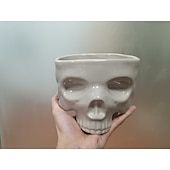 billige Halloween-menneskeskallebolle for å spise matsikker skjeletthode pastabolle bærbar frokostblandingbeger hjemmebar godteriservering &amp;punch dispenser retro gotisk bordplate ornament goth spisebord midtpunkt
