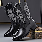 abordables Cowboy et bottes occidentales-Bottes de cowboy western brodées en similicuir pour homme – Bottes de rodéo marron à bout carré pour les tenues de ferme, de festival et décontractées