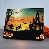 cheap Halloween Wall Tapestries-Halloween LED Canvas Wall Art LED Lighted Up Wall Decor 2AA Battery Operated Lighted Canvas Print LED Light Kitchen Bedroom or Home Decor Waterfall