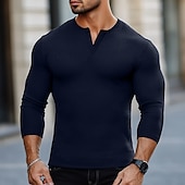 economico Maglietta casual Henley-Per uomo Maglietta Maglia Henley Manica Corta Tribale Testurizzato Tinta unita Designer Essenziale Stile Boho Stampato Bottonato Scollo a V Henley All&#039;aperto Casuale Quotidiano Estate Autunno Tutte