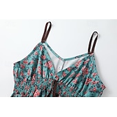 billiga Bohemklänningar-Dam Mini klänning Slipklänning Boho-klänning Västerländsk klänning Mode Klassisk Modern Utomhus Semester Helgdag Normal Blomma Ärmlös Smala axelband Grön Sommar