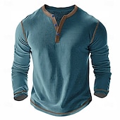 cheap Casual Henley Tee-Men&#039;s T Shirt Henley Shirt Waffle Knit Tee Tee Top Long Sleeve Shirt Long Sleeve Color Block Solid Fashion Designer Basic Patchwork Henley Vacation Street Casual Spring &amp;  Fall Dark Gray Black White