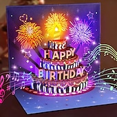 abordables Decoración y lámparas de noche-Tarjetas de cumpleaños, tarjetas de felicitación con fuegos artificiales emergentes en 3D, musicales &amp;Tarjeta de regalo de cumpleaños con luces LED, regalo de feliz cumpleaños