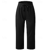 abordables jambe large et taille haute-Femmes Jambe large Chinos Occasionnel Longueur mollet Naturel Uni in in france they say Pontalon wide leg Confortable Respirabilité Décontracté Quotidien Noir Blanche Vin Vert Véronèse Printemps