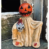 economico Decorazioni Appese e da Tavolo per Halloween-Statuetta in resina raffigurante una zucca di Halloween, decorazione da tavolo a forma di strega con mantello, decorazione spettrale per la casa, per ingresso, mensola, scaffale, esposizione interna