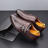 economico Formale-scarpe da uomo con triplo cinturino in similpelle intrecciata e testurizzata – design con fibbia unica per uomini alla moda, banchetti e ricevimenti serali