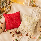 abordables Taies d&#039;Oreiller-1 housse de coussin de Noël, style bohème décontracté, fermeture éclair carrée, classique et traditionnel