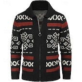 baratos suéter cardigã masculino-Homens Sueter Cardigan Suéter Cortado Suéter com zíper Suéter de malha Estriado Tricotar Tops regulares Zíper Losango Lapela Moda Clássico Férias Roupa Diária Roupa Outono Inverno Preto Vermelho S M L