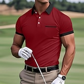 cheap Men&#039;s Classic Polo-Men&#039;s Golf Shirt Pique Polo Shirt Work Casual Lapel Ribbed Polo Collar Short Sleeve Basic Modern Color Block Pocket Summer Regular Fit White Light Blue Burgundy Navy Blue Grey Golf Shirt