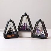 economico Halloween al chiuso-1 lanterna luminosa elettronica a LED portatile per Halloween, per interni ed esterni, per feste, castello, strega, atmosfera decorativa