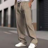 preiswerte Sweatpants-Herren Jogginghose Hose Waffelhose Tasche Elastischer Bund Kordelzug Einfach Komfort Sport im Freien Täglich Mode Lässig Schwarz Weiß Mikroelastisch