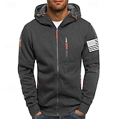 economico felpe con cappuccio da uomo di base-Per uomo Felpa con cappuccio Felpa con cappuccio a zip intera Nero Bianco Vino Verde militare Blu marino Con Cappuccio Bandiera Nazionale Con zip Tasca Sport &amp; Outdoor Quotidiano Ferie Poliestere