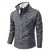 halpa miesten villapaita-Miesten Neulepusero Joustin Neuloa Tavalliset topit Kudottu Tiukka Tavallinen Pystykaulus Neuleet Moderni nykyaikainen Kausaliteetti Arki-asut Vaatetus Syksy Talvi Viini Sininen L XL 2XL