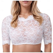 cheap Dirndl Blouses-Oktoberfest Dirndl Blouse Lace Cropped Maid Bavarian German Munich Wiesn Women's Carnival Party Traditional Style Cloth