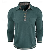 preiswerte Klassisches Poloshirt für Herren-Herren Golfshirt Golf Poloshirts Arbeit Lässig Revers Langarm Basic Modern Farbblock Patchwork Knöpfe Frühling Herbst Normale Passform Aprikose Marineblau Blau Grün Hellgrau Dunkelgray Golfshirt