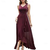 preiswerte Bodenlänge-A-Linie Brautmutterkleid Elegant V Ausschnitt Asymmetrisch Chiffon Ärmellos mit Einfarbig 2025