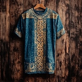 お買い得  信仰Tシャツ-男性用 Tシャツ 半袖シャツ ティートップ 半袖 クルーネック 夏 トライバル ケルトノット ヴィンテージ デザイナー ベーシック プリント バケーション ストリート お出かけ ブルー ダークブルー メンズトップTシャツ