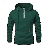 economico felpe con cappuccio da uomo di base-Per uomo Felpa con cappuccio Felpa con cappuccio e zip corta Aalbicocca Nero Vino Blu marino Verde scuro Con Cappuccio Semplice Coulisse Zip a un quarto Sport &amp; Outdoor Quotidiano Ferie Poliestere