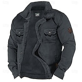 billiga Cargo Jackor-Herr Fleece-jacka Cargojacka Chore Jacka Formell Hem Vindtät jacka Hållbar Ficka Fleecekrage Höst Vinter Ensfärgat Aktiv Vintage Krage Normal Marinblå Mörkgrön Kaki Jacka