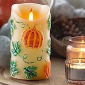 abordables Bougies lumineuses-1/2 paquet 15 * 7cm bougie électronique de simulation LED en relief bougie en cire de paraffine tête de flamme vacillante Halloween Thanksgiving en forme de citrouille lumière d&#039;ambiance de fête