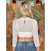 baratos Blusas Dirndl-Oktoberfest Dirndl Blouse Lace Cropped Maid Bavarian German Munich Wiesn Women's Carnival Party Traditional Style Cloth