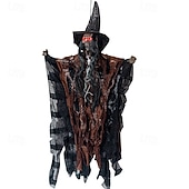 levne Halloween-Halloweenské dekorace do exteriéru - halloweenská animatronická závěsná dekorace lebky ducha se zářícíma očima, halloweenské strašidelné rekvizity a párty dekorace, vhodné pro vnitřní i venkovní