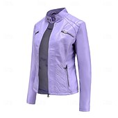 economico Giacche in finta pelle-Per donna Giacca in Ecopelle Confortevole Tasca Cerniera completa Moda Stile da Strada Semplice All&#039;aperto Casual Quotidiano Regolare Collo alla coreana Vestibilità regolare Manica Lunga Capispalla