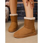 abordables Bottes-Femmes Bottes Bottes de Neige Quotidien Talon plat Bout Rond Occasionnel Daim Mocassin Chameau Noir Blanche