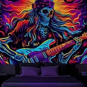 cheap Halloween Wall Tapestries-Halloween Blacklight Tapestry UV Reactive Glow in the Dark Forest Trippy Mountain Misty Graveyard Ghost Hanging Tapestry Wall Art Mural for Living Room Bedroom