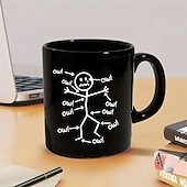 economico Tazze e tazzine-Tazza da caffè divertente, grafico del dolore con figura stilizzata, tazza in ceramica nera da 11 once e 330 ml, regalo sarcastico per amici, colleghi e adulti.