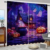 billige halloween veggtepper-2 paneler halloween gardin gardiner mørkleggingsgardiner til stue soverom kjøkken vindusbehandlinger termisk isolert rommørking