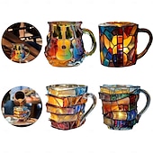 preiswerte Becher &amp; Tassen-bemalte Buchtasse 300ml/10oz Gitarren-Kaffeetasse Buch-Kaffeetasse einzigartige bunte Glasbücher Stapel-Kaffeetasse Sammlung Geschenk