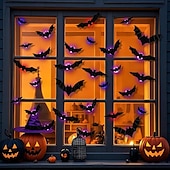 levne Halloween v interiéru-Halloweenské nástěnné dekorace s netopýry, svítící 3D samolepky s netopýry různých velikostí na halloweenskou párty, dekorace oken do ložnice, vnitřní i venkovní samolepky na dům