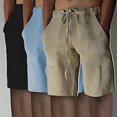 cheap Classic-Men&#039;s Shorts Linen Shorts Summer Shorts Beach Shorts Elastic Waist Drawstring Front Pocket Plain Comfort Soft Knee Length Casual Daily Vacation Fashion White+Black+Gray black+khaki+blue Inelastic
