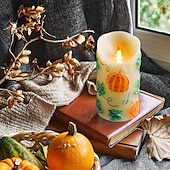 abordables Bougies lumineuses-1/2 paquet 15 * 7cm bougie électronique de simulation LED en relief bougie en cire de paraffine tête de flamme vacillante Halloween Thanksgiving en forme de citrouille lumière d&#039;ambiance de fête