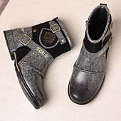 cheap Biker Boots-Men's White Faux Leather Moto Ankle Boots with Buckle Straps – Punk Style Fashion Boots for Parties and Streetwear