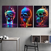 billige Halloween-abstrakt neonhodeskallefarge lerretskunst nydelig flammeplakattrykk uinnrammet stue soverom hjemmedekorasjon egnet for halloween