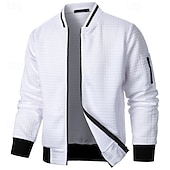 baratos Jaquetas Casuais-Homens jaqueta leve Jaqueta casual Jaqueta do time do colégio Férias Diário Bolsos Emenda Primavera Outono Bloco de cor Moda Clássico Colarinho Chinês Padrão Tecido Waffle Preto Branco Vinho Azul