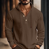 baratos Rua-Homens Camisa Social Camisa de linho Camisa com capuz Tecido Férias Casual Branco Azul Verde Café Manga Longa Com Capuz Outono Primavera Verão Roupa