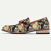 billiga Jacquard-skor-Herrloafers i jacquard med blommönster och tofsar för bröllop, bankett och formella evenemang