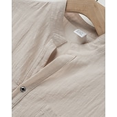 abordables Vacances-Homme Chemise Chemise en lin Chemise popover Chemise Décontractée Chemise en coton Uni Vacances Rue Blanche Jaune Rose dragée Abricot Manche Courte Band Collar Été Vêtement Tenue Avec Poches