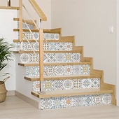 baratos Adesivos de Parede-Adesivos de azulejo estilo marroquino 24 peças, decalques de parede de PVC com película de cristal espessada, à prova d&#039;água &amp;Decoração de parede de azulejo retrô removível e à prova de óleo para