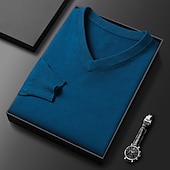 preiswerte Herrenpullover-Herren Weihnachtspullover Pullover Strickpullover Gerippt Stricken Normale Oberteile Gestrickt Einfach V Ausschnitt Mode Basic Urlaub Alltagskleidung Bekleidung Herbst Winter Kamel Wein S M L