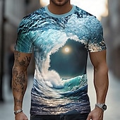 voordelige 3D T-shirts-Voor heren Oceaan 3D T-shirt Korte mouw T-shirt 3D-afdrukken Strakke ronde hals Overhemd overdreven Ontwerper Feest Straat Casual Geel blauw Oranje Zomer Lente Alle seizoenen Kleding S M L XL XXL XXXL