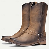 billiga Cowboy &amp; Western Boots-bruna westerncowboystövlar i konstläder för män – vintage pull-on-ridmodell för lantbruksarbete, countryfestivaler och westerntemafester