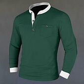 preiswerte Lässiges Henley-T-Shirt-Herren Henley Hemd T-Shirt T-Shirt aus Baumwollmischung Langarm Farbblock Einheitliche Farbe Mode Designer Basic Patchwork Stehkragen Henley Urlaub Straße Lässig Frühling &amp; Herbst Schwarz Marineblau