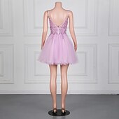 levne Šaty na výroční setkání-Mořská panna  Trubkový návratové šaty Elegantní šaty Návratový koktejl Párty Krátké  Mini Bez rukávů V výstřih Tyl s perlovým zdobením